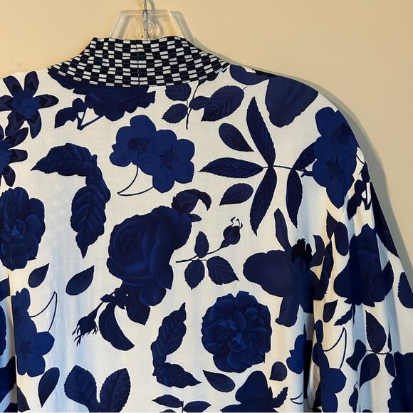 ✨ CAbi White/Navy Blue Floral 3/4-Sleeve Flowy Open Kimono Blouse Size XS/Small - Picture 8 of 11